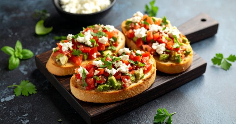 Tomato, Avocado & Goat Cheese Bruschetta on Focaccia